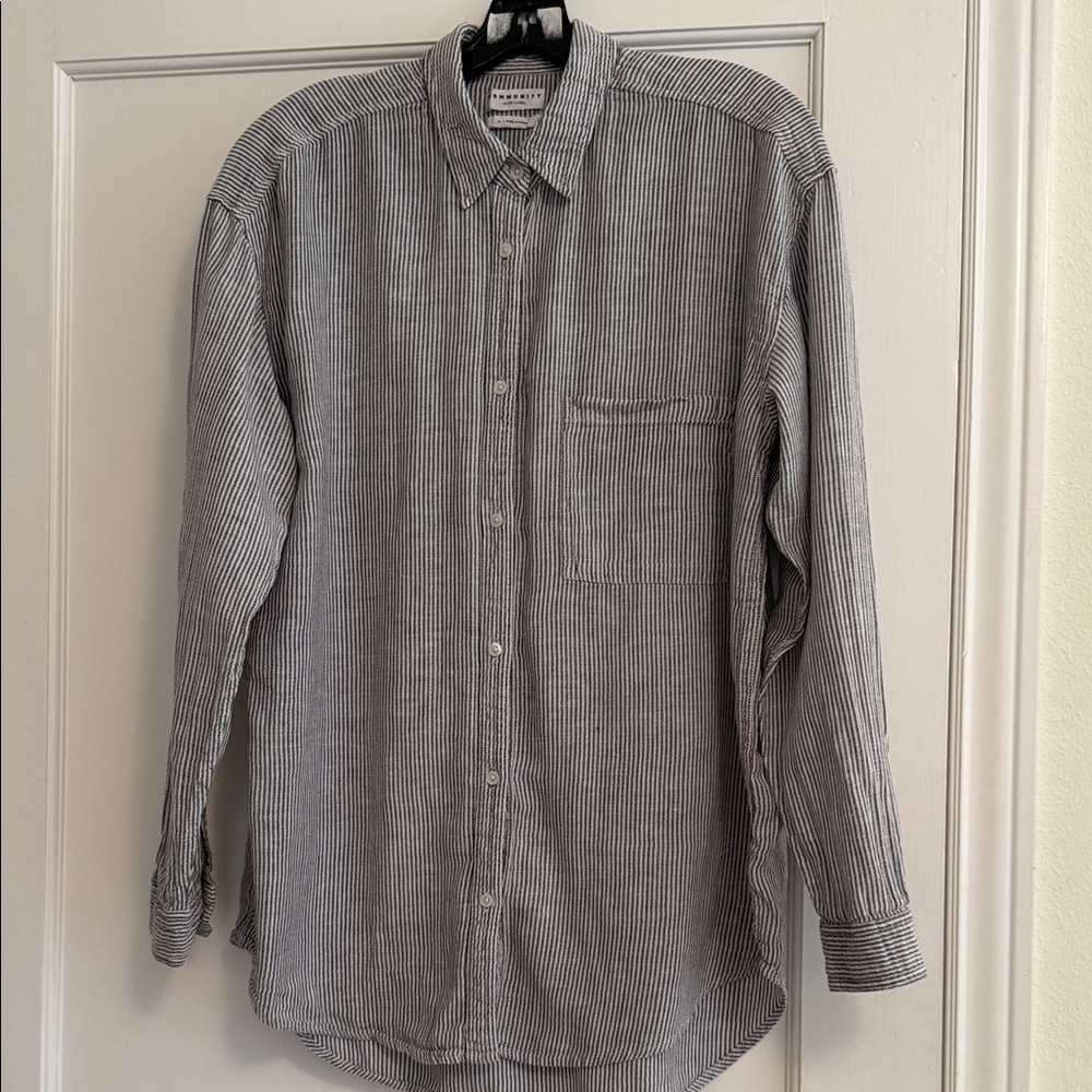 Classic Black and White Striped Cotton and Linen Shirt